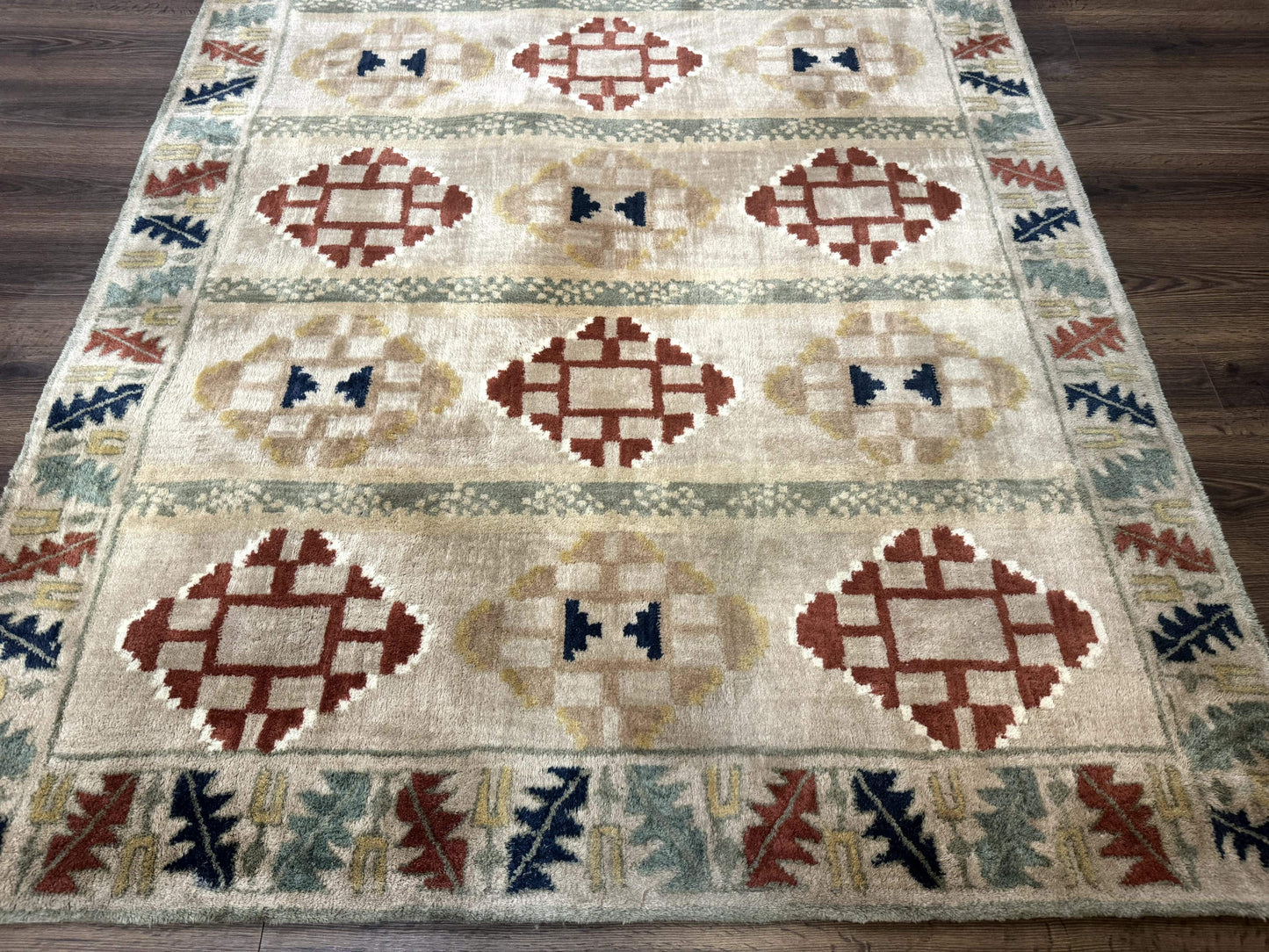 Geometric Design Area Rug 5x8, Beige and Rust Red - Nuvé