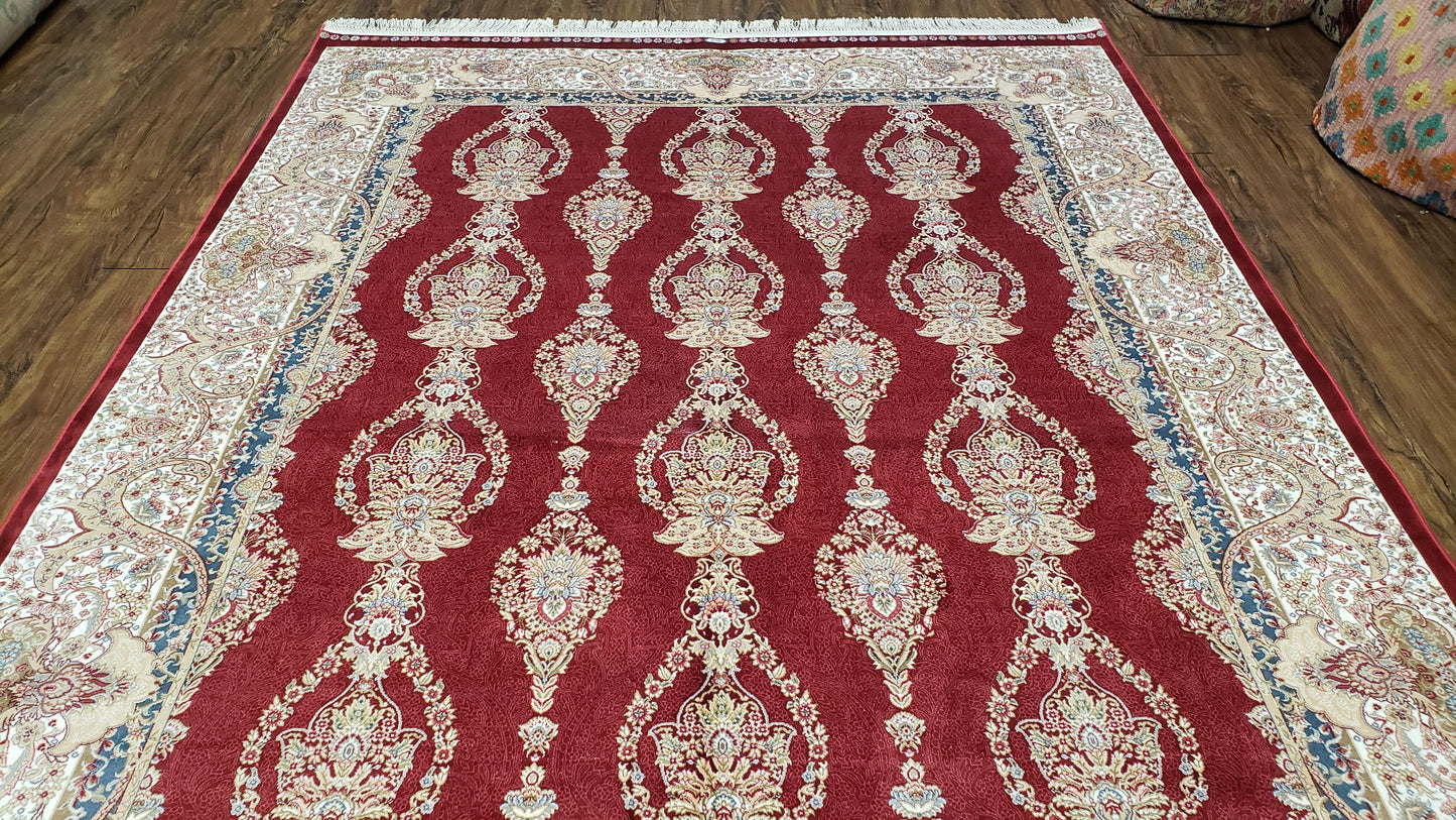 Dark Red Silk Carpet 5.3 x 7.6 ft, 5x8 Silk Rug, New Turkish Silk Carpet, Mint Condition, Beige & Red Area Rug, Bamboo Silk, High Quality - Nuvé