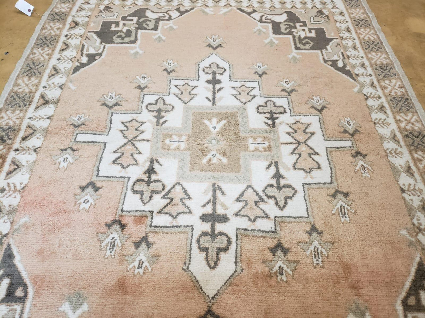 Antique Moroccan Rug 5x7 Tribal Carpet, Hand-Knotted Soft Wool Pile, 5 x 7 Area Rug, Berber Rug, Geometric Open Field Medallion, Pink Ivory - Nuvé