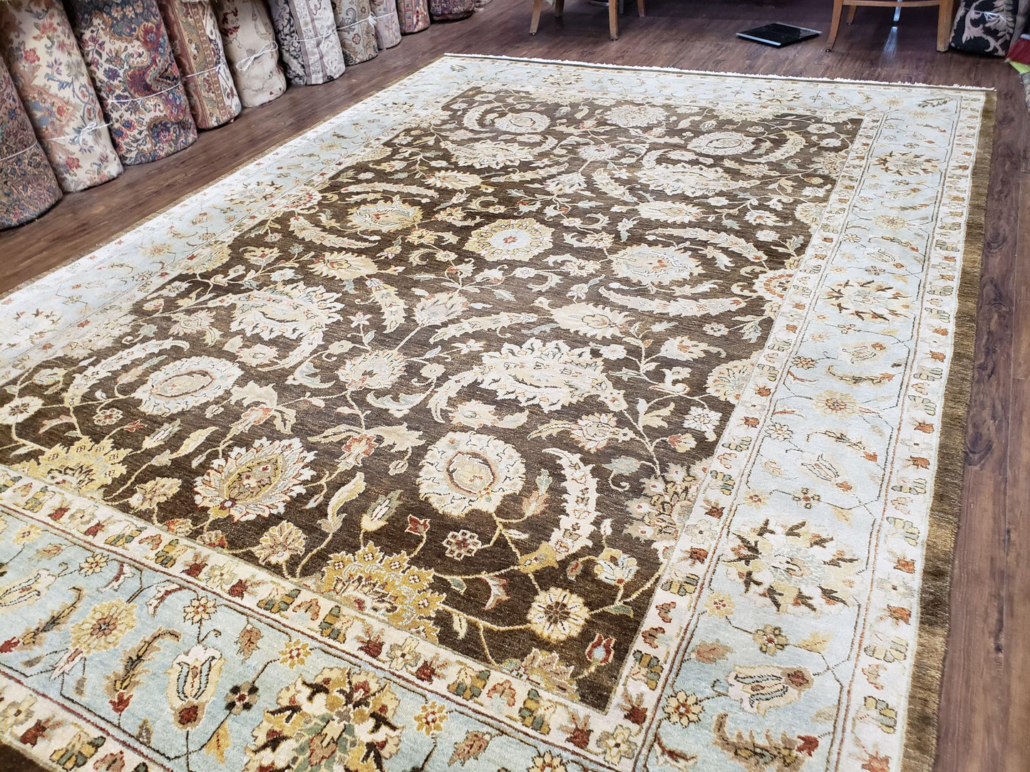 9x12 Vintage Handmade Wool Rug Carpet Indo Mahal Oushak Nice Brown Blue - Nuvé