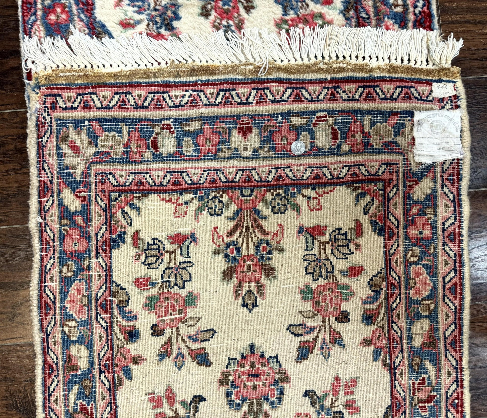 Persian Sarouk Runner Rug 2.4 x 21, Handmade Wool Floral Runner Rug for Hallway, 21ft Runner, Ivory - Nuvé