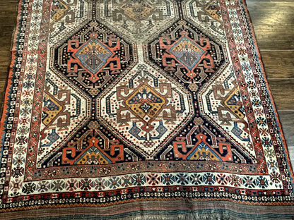 Antique Persian Qashqai Rug 5x8, Persian Tribal Rug, Khamseh Rug