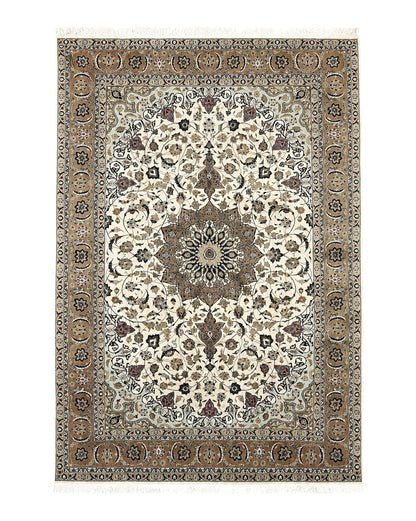 Wonderful Persian Tabriz Rug 7x10, Floral Medallion, Very Fine Oriental Carpet, Ivory