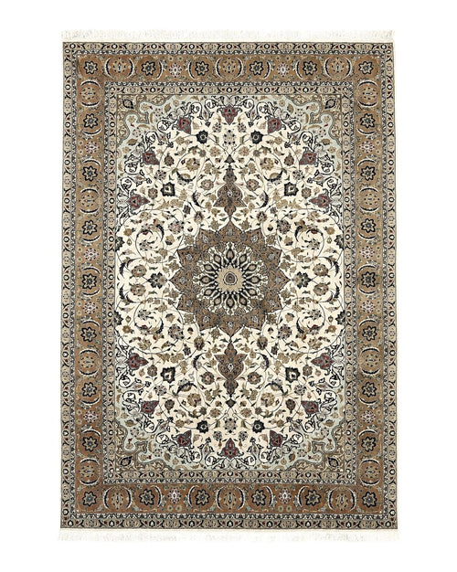 Wonderful Persian Tabriz Rug 7x10, Floral Medallion, Very Fine Oriental Carpet, Ivory
