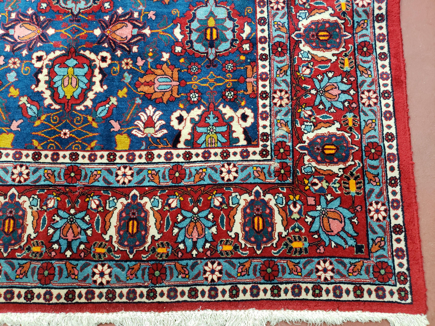 Rare Antique Persian Veramin Carpet, Mina-Khani Pattern, Blue, Red, Ivory, 7x11 ft, Hand-Knotted, Wool - Nuvé