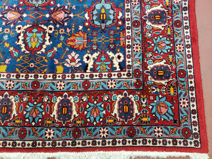 Rare Antique Persian Veramin Carpet, Mina-Khani Pattern, Blue, Red, Ivory, 7x11 ft, Hand-Knotted, Wool - Nuvé