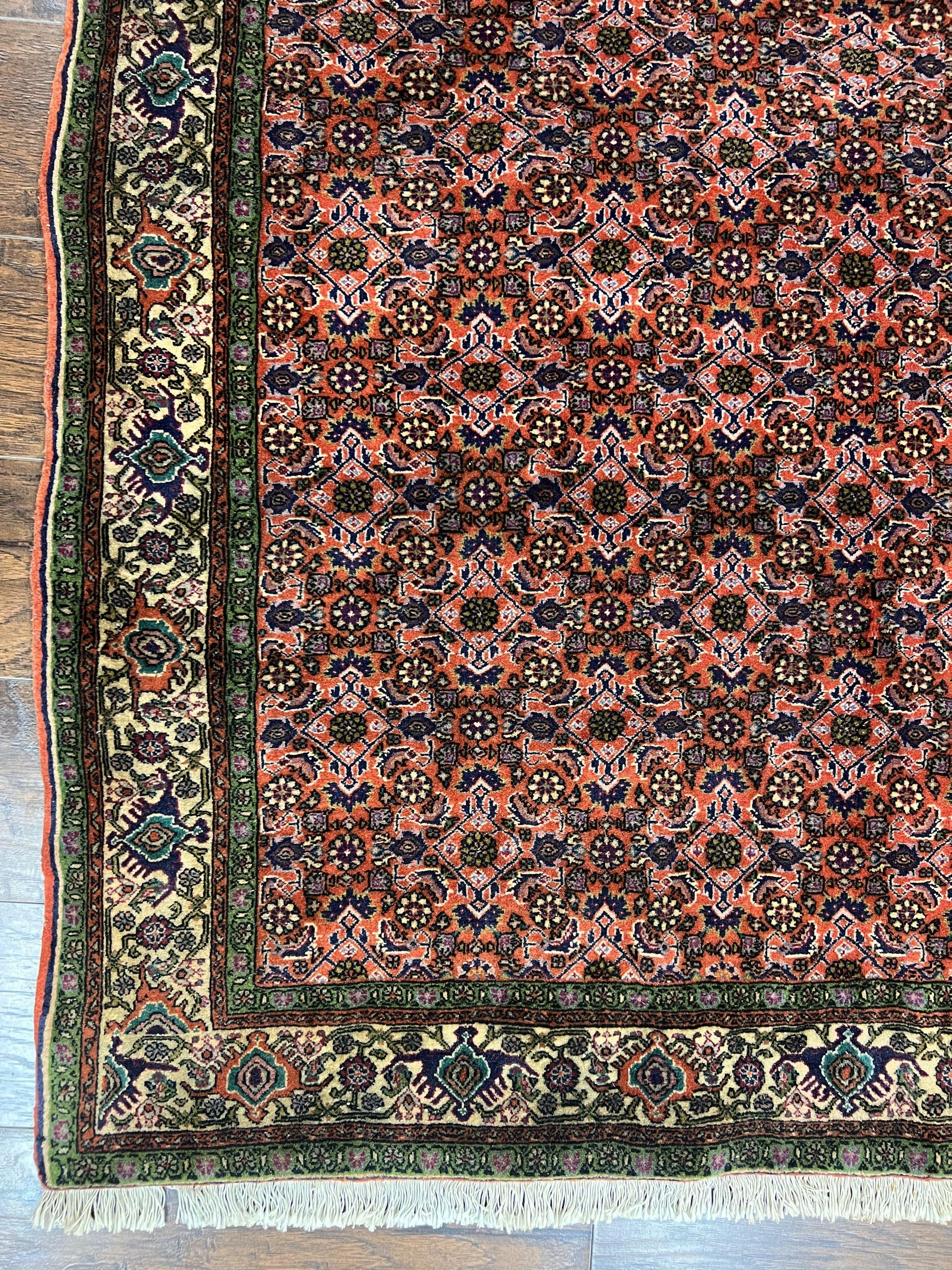 Antique Persian Bijar Rug 5x7, Allover Pattern, Hand Knotted Vintage Wool Tribal Oriental Carpet, Bidjar Rug, Red and Cream 5 x 7 ft, Handmade Rug - Nuvé