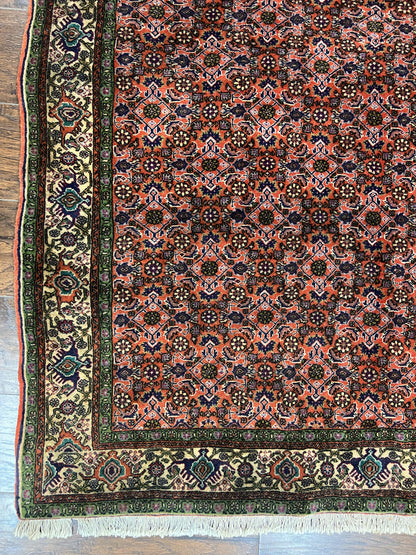 Antique Persian Bijar Rug 5x7, Allover Pattern, Hand Knotted Vintage Wool Tribal Oriental Carpet, Bidjar Rug, Red and Cream 5 x 7 ft, Handmade Rug - Nuvé