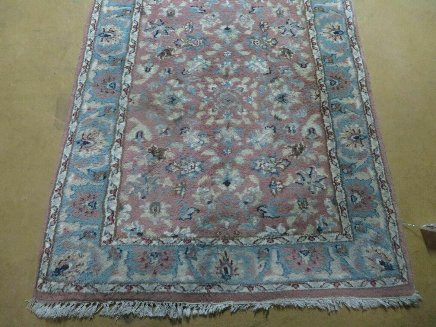 Indo Persian Runner Rug 2.8 x 12, Wool Hand Knotted, Pink and Light Blue - Nuvé
