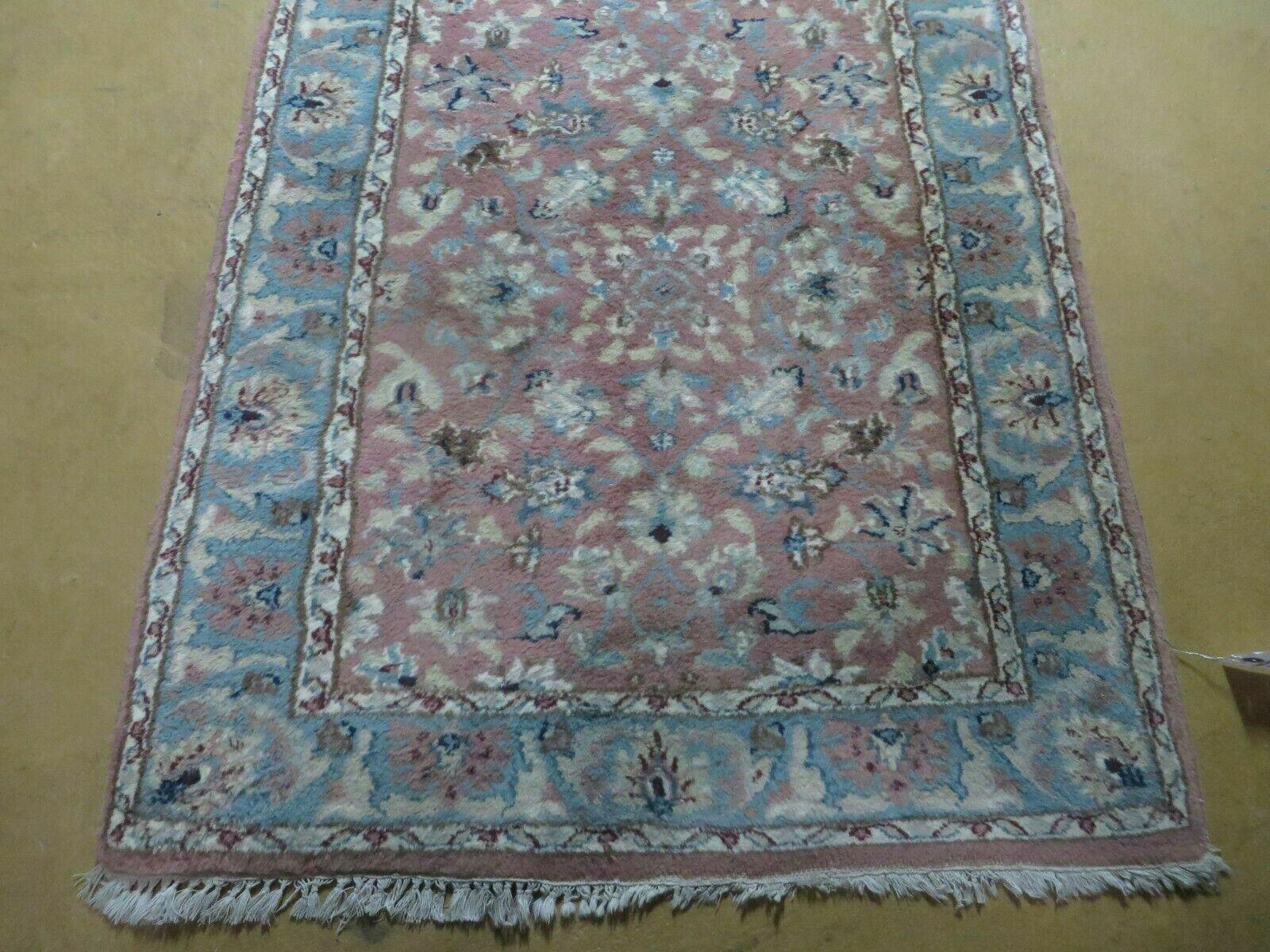 Indo Persian Runner Rug 2.8 x 12, Wool Hand Knotted, Pink and Light Blue - Nuvé