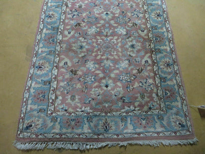 Indo Persian Runner Rug 2.8 x 12, Wool Hand Knotted, Pink and Light Blue - Nuvé
