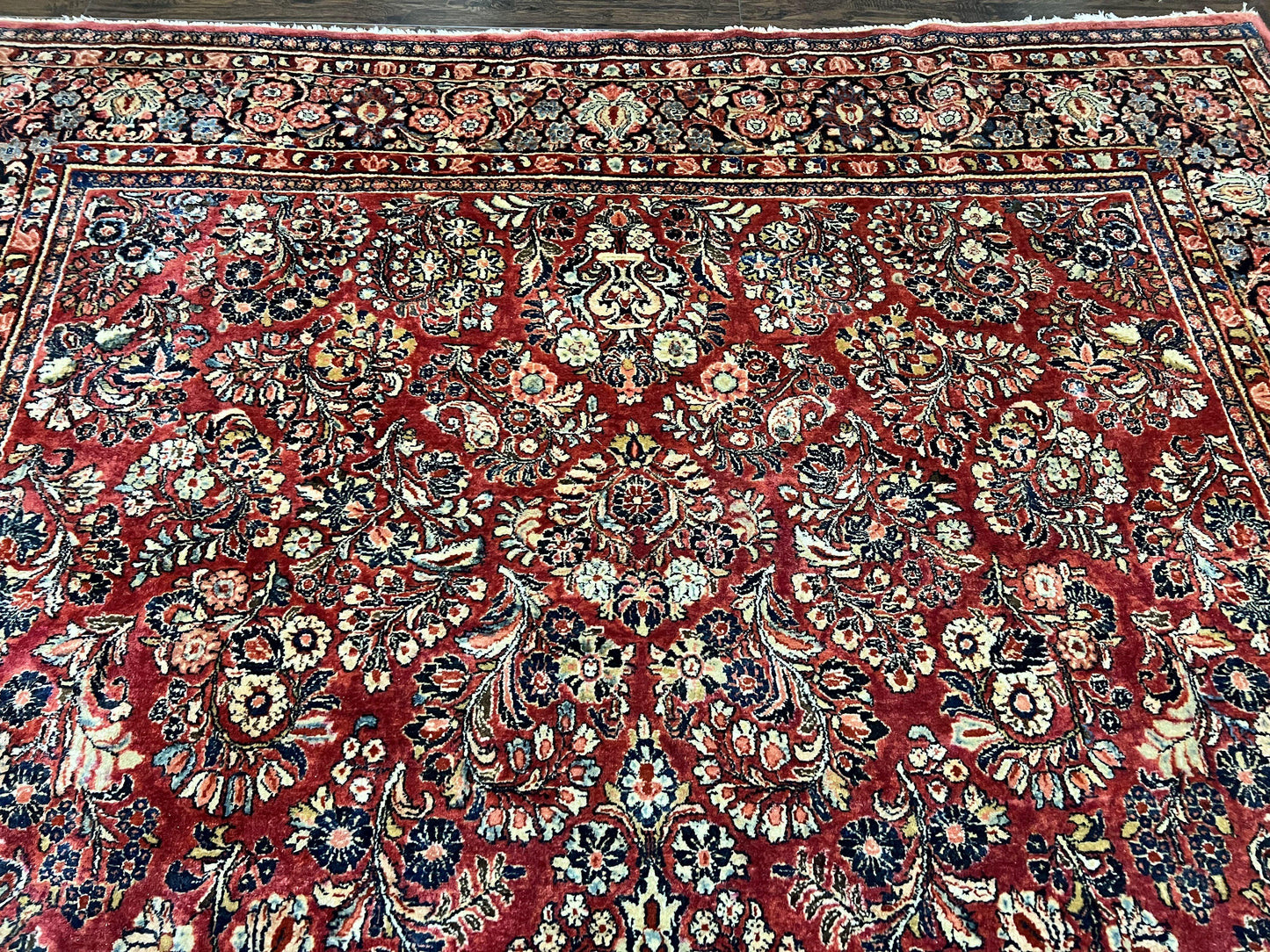 1920s Persian Sarouk Rug 9x12, Red Persian Carpet, High Quality Persian Rug, Allover Floral Pattern, Antique Oriental Rug, Wool Handmade Room Sized - Nuvé