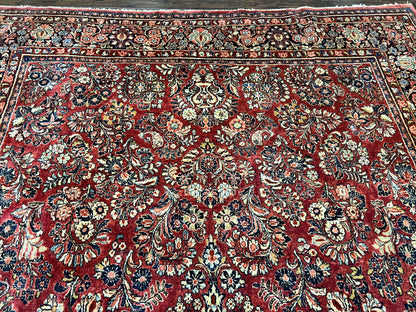 1920s Persian Sarouk Rug 9x12, Red Persian Carpet, High Quality Persian Rug, Allover Floral Pattern, Antique Oriental Rug, Wool Handmade Room Sized - Nuvé