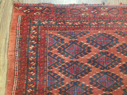 Antique Turkoman Rug 3'4" x 5', Collecticble Yamud Oriental Rug, Seat Pillow Cushion Cover, Tribal Mat, Wool Red Hand-Knotted Mafresh Carpet - Nuvé