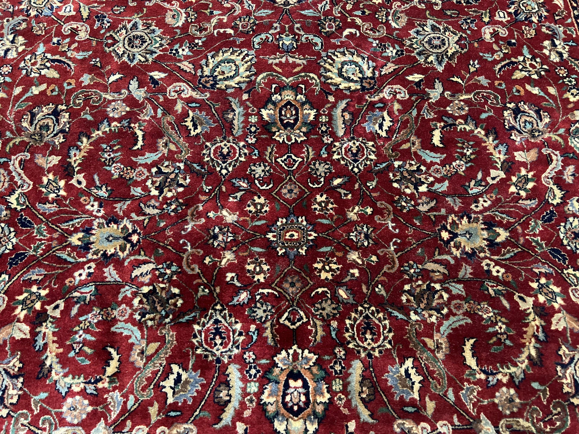 Vintage Indo Persian Rug 6x9, Very Finely Hand-Knotted Carpet 6 x 9 Red Cream Indian Oriental Carpet, Traditional Floral Wool Area Rug 1970s - Nuvé