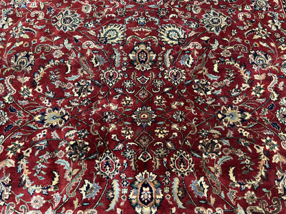 Vintage Indo Persian Rug 6x9, Very Finely Hand-Knotted Carpet 6 x 9 Red Cream Indian Oriental Carpet, Traditional Floral Wool Area Rug 1970s - Nuvé