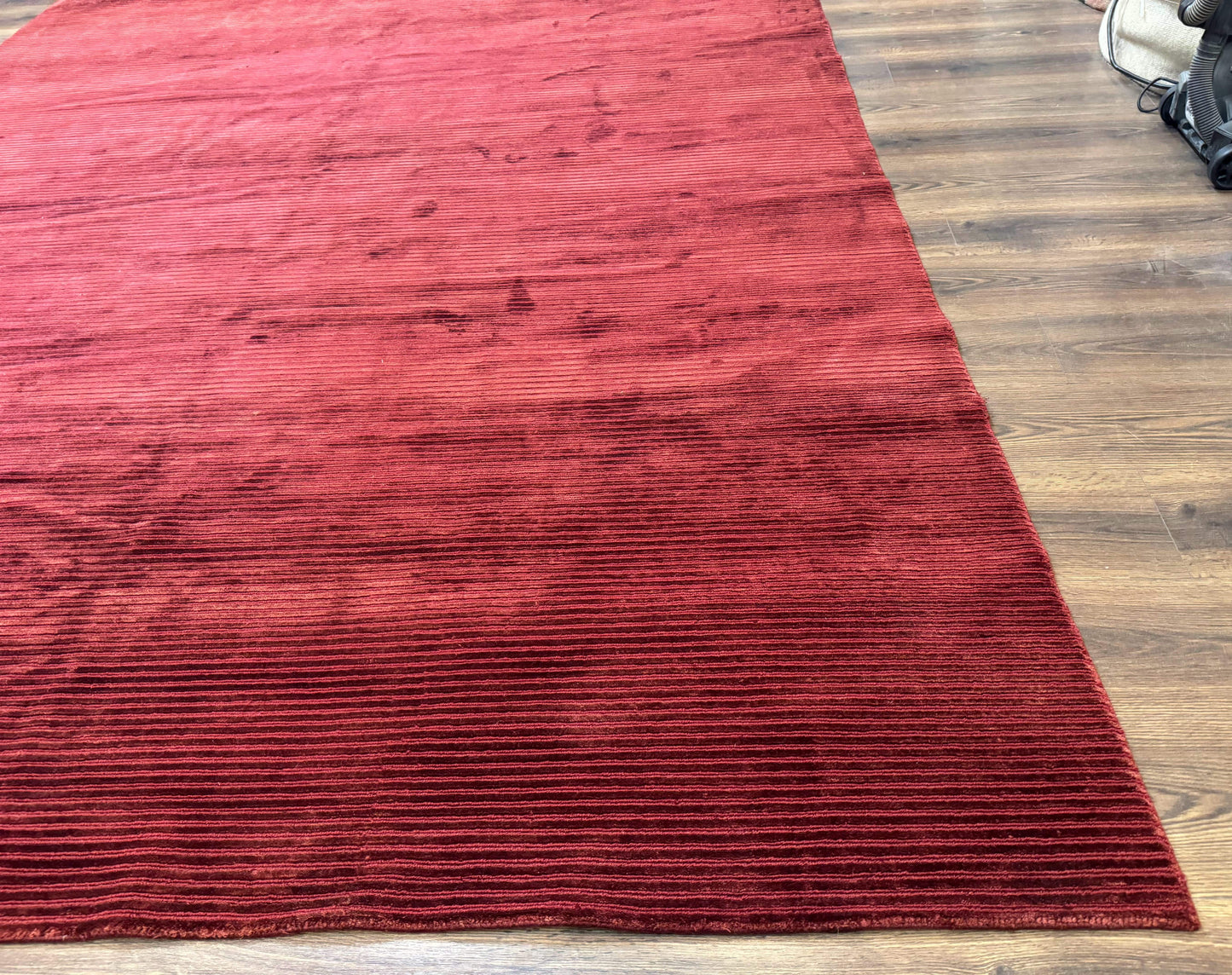 Modern Tibetan Rug 8x10, Red, Stripes, Handmade Wool Thick Pile Carpet - Nuvé