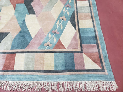 Contemporary Indian Nepalese Area Rug 8x11, Wool Hand-Knotted Modern Multicolor Nepali Abstract Carpet 8 x 11 Soft Playroom Nursery Room Rug - Nuvé