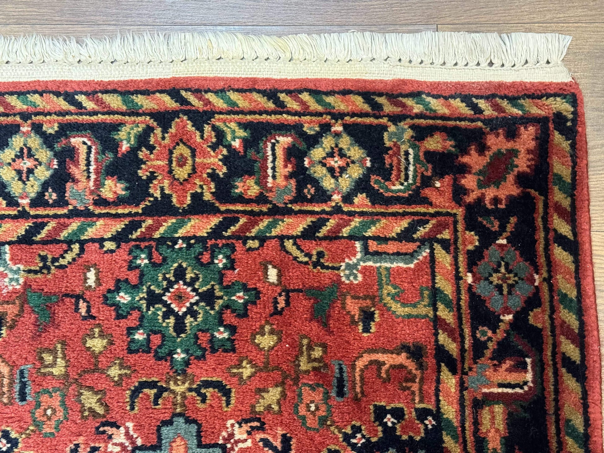 Indo Persian Heriz Runner Rug 2 x 12 ft, Hand Knotted Wool Hallway Rug, Red & Black - Nuvé