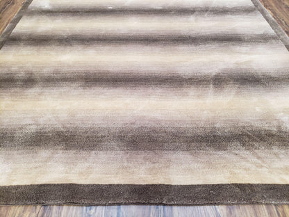 Vintage Safavieh Tibetan Indian Rug 6x9, Nepal Rug, Handmade, Striped Rug, Brown & Beige, 6x9 Oriental Carpet, Wool, Soft - Nuvé