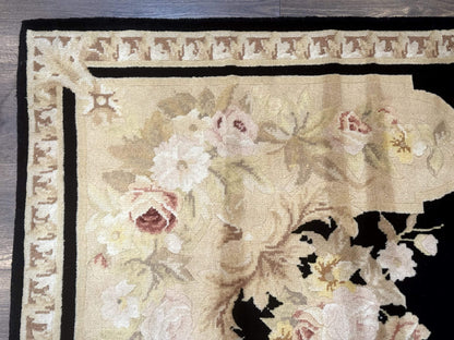 Chinese Aubusson Rug 6x9, Wool Pile, Black, Floral, Elegant - Nuvé