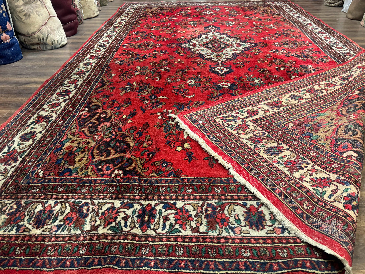 Palace Size Persian Rug 11x18, Red, Bibikabad Rug, Handmade Large Wool Carpet, Persian Hamadan Rug, Dargazin Rug - Nuvé