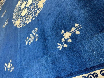 Hand-Knotted Antique Chinese Peking Wool Rug – 9’ x 11’5” – Distressed Blue, 19th Century - Nuvé