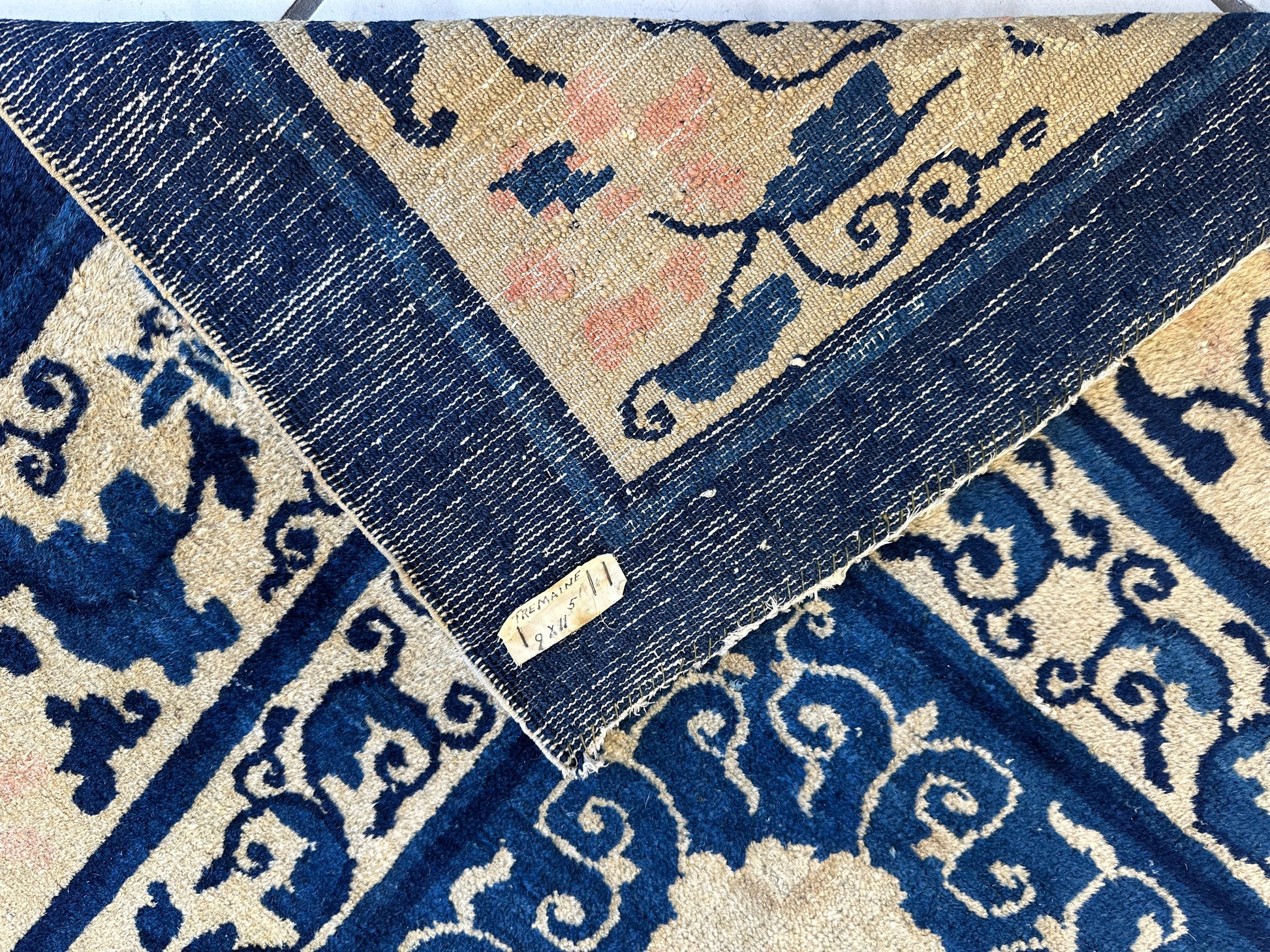 Hand-Knotted Antique Chinese Peking Wool Rug – 9’ x 11’5” – Distressed Blue, 19th Century - Nuvé