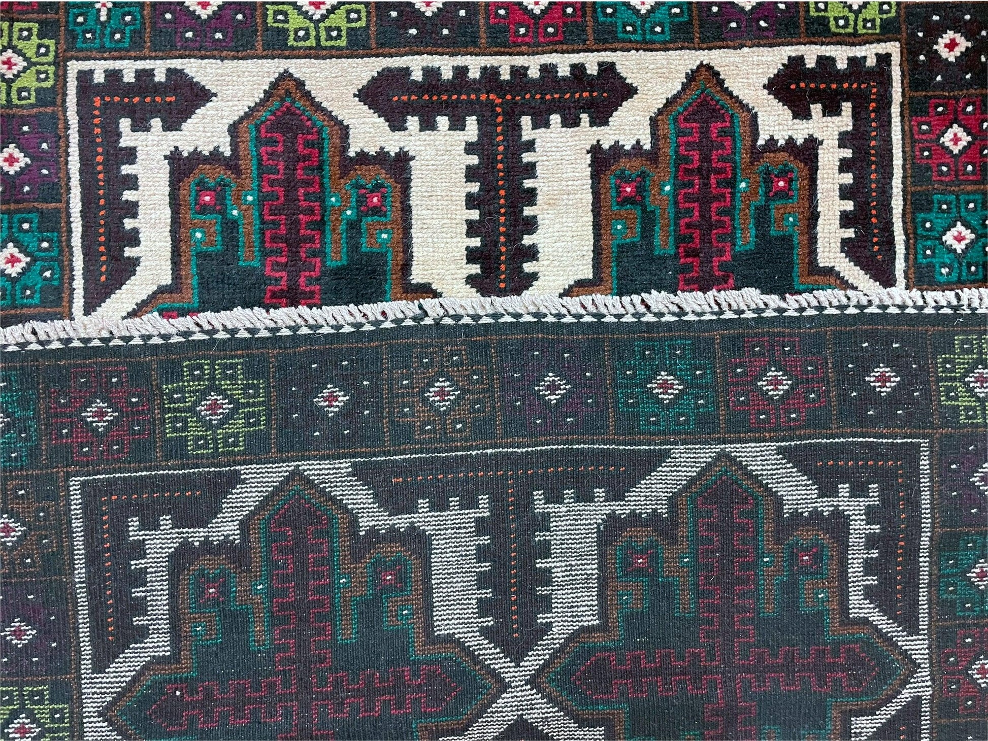 3 X 4.4 Vintage Handmade Tribal Wool Rug Balouchi Rug Afghan Rug Red Beige Green - Nuvé