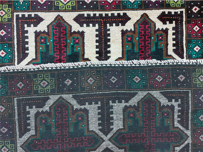 3 X 4.4 Vintage Handmade Tribal Wool Rug Balouchi Rug Afghan Rug Red Beige Green - Nuvé