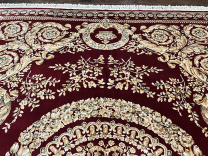 Aubusson Rug 9x12, Wool Handmade Carpet, Elegant French European Design, Dark Maroon Red, 9 x 12 Room Sized Rug, Finely Hand Knotted - Nuvé