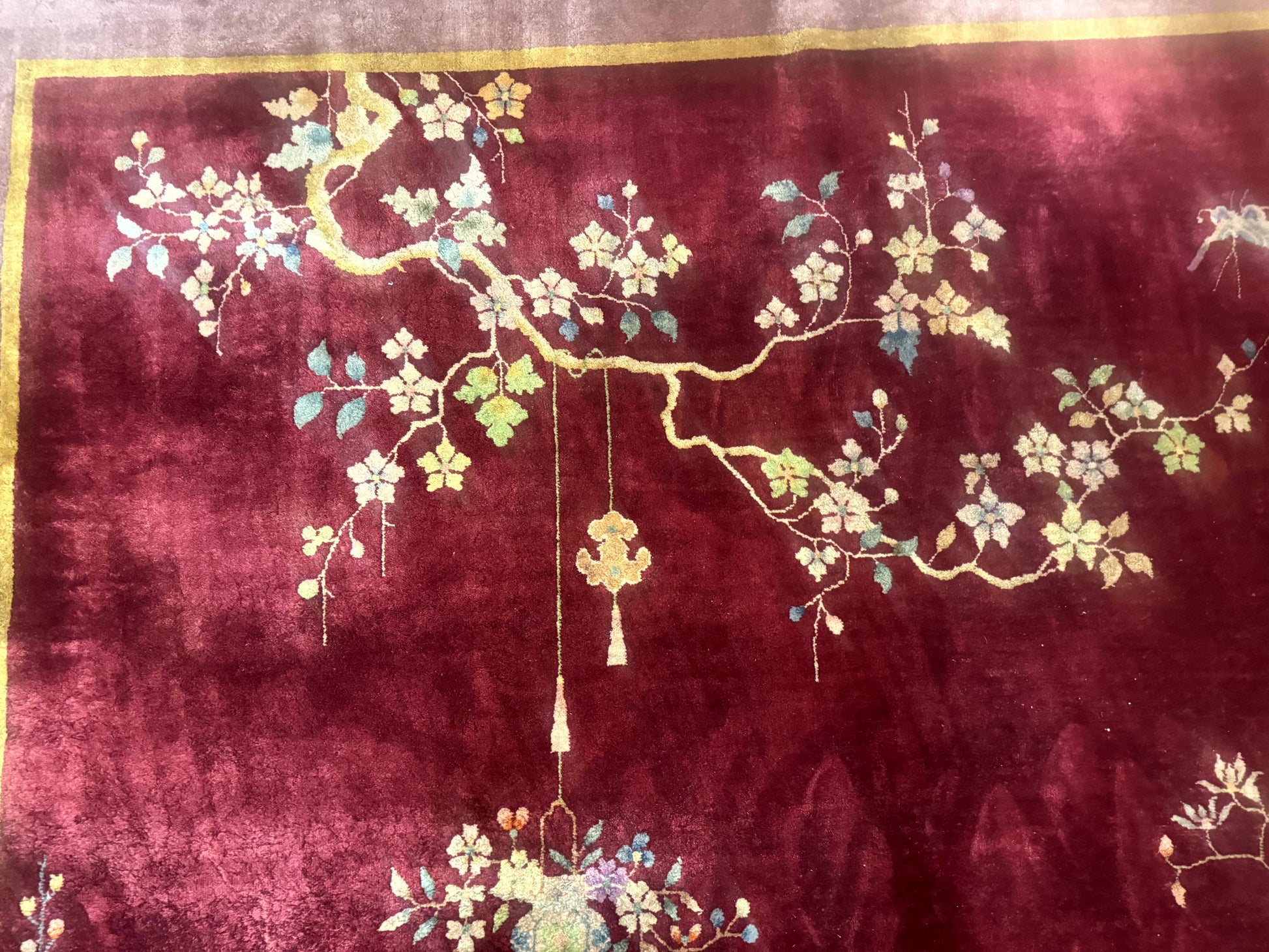 Red Chinese Art Deco Rug 9x11, Simple Design, Wool Chinese Area Rug, Antique - Nuvé