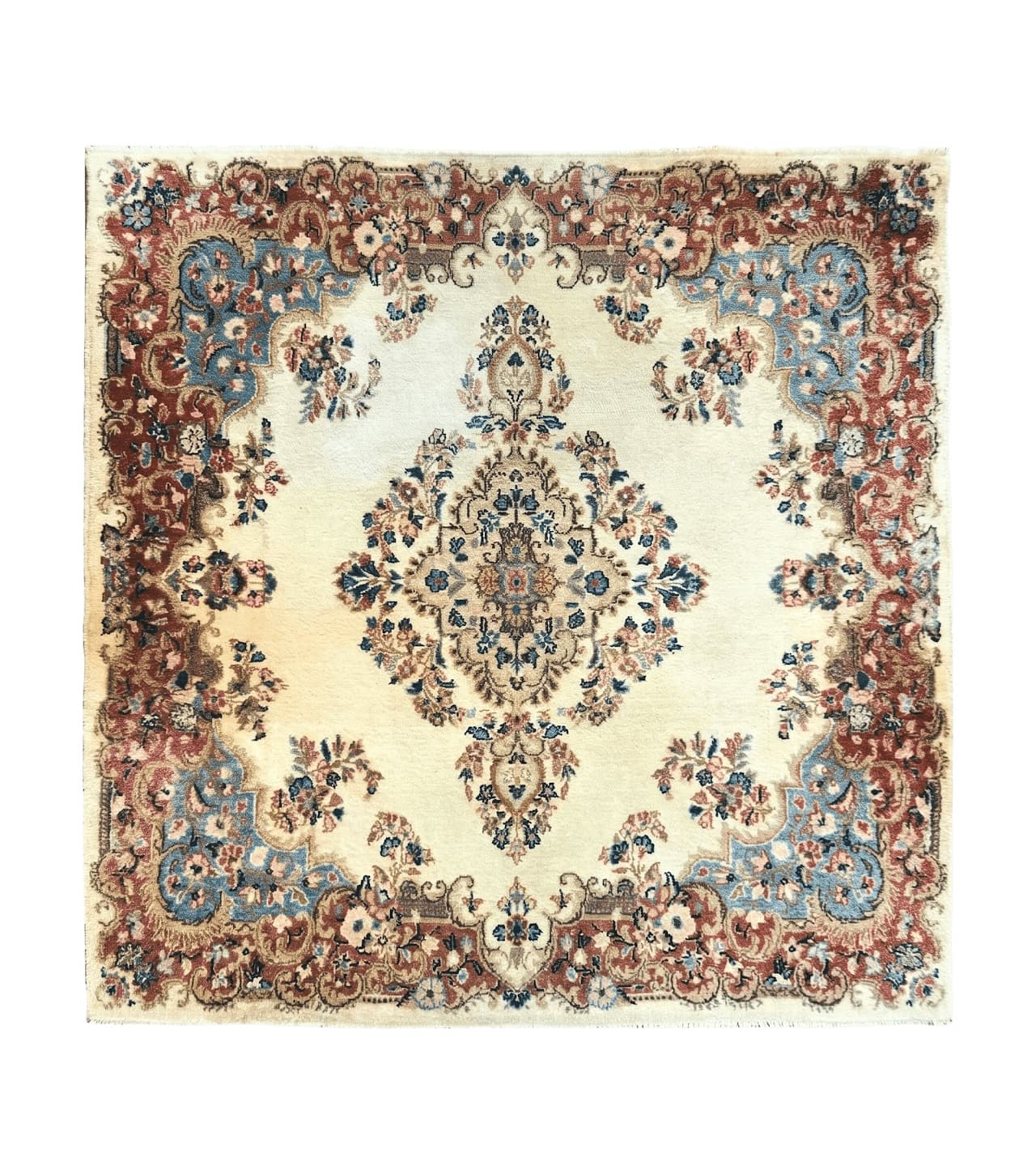 Square Persian Kerman Rug, Beige/Cream and Light Blue, Traditional Persian Rug, 5.5 x 5.5 ft