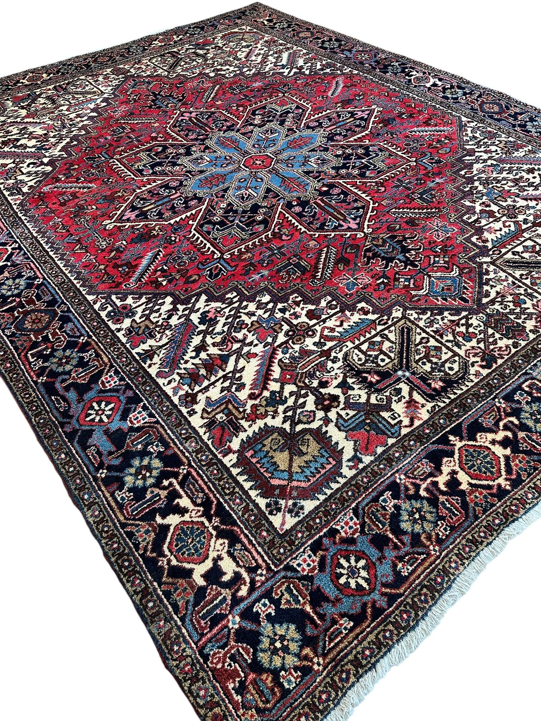 Hand-Knotted Persian Heriz Wool Rug – 9’ x 12’ – Geometric Medallion Design - Nuvé