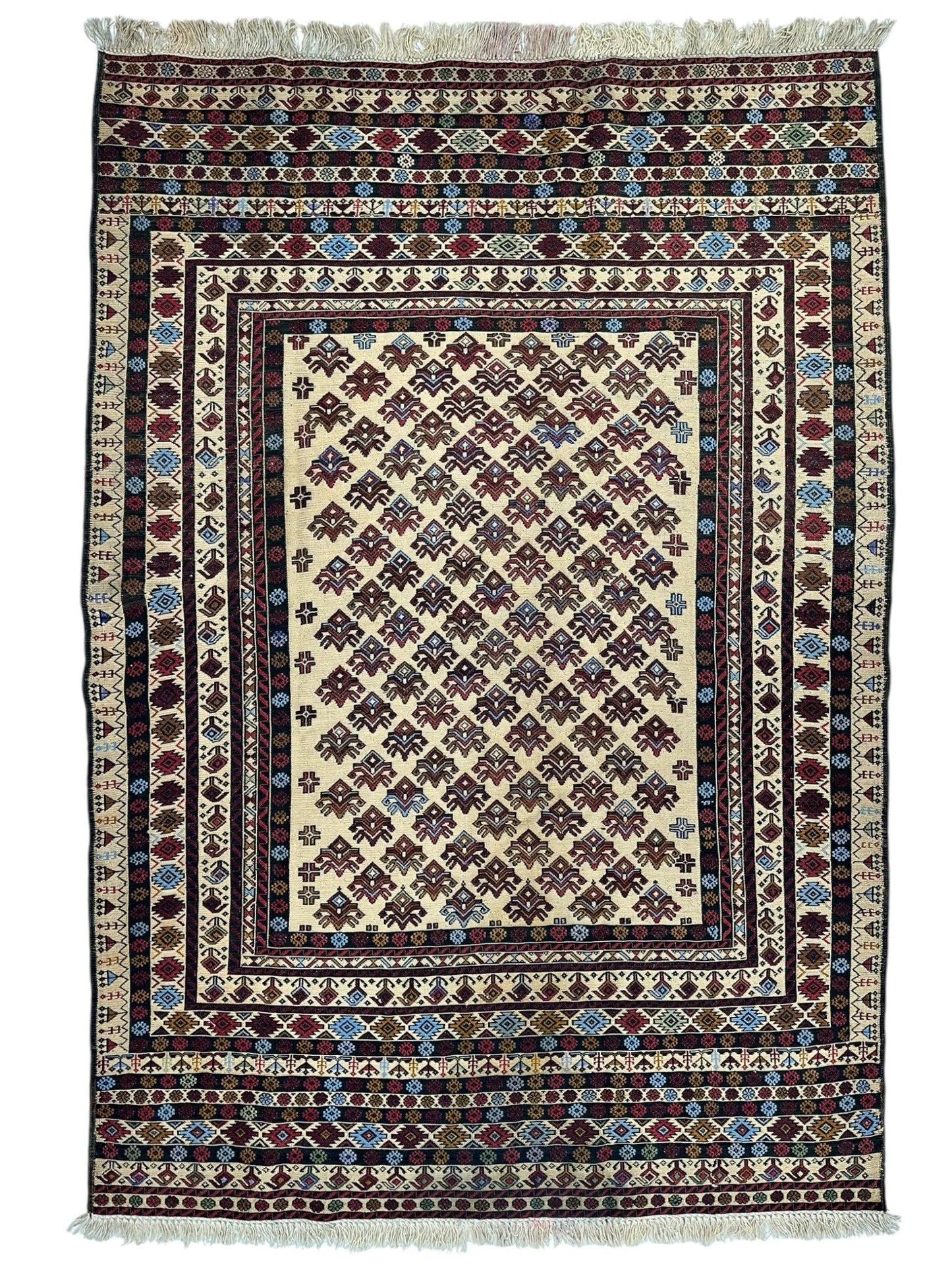 Hand-Woven Afghani Maliki Soumak Wool Kilim Rug - 4'2" x 6' - Nuvé