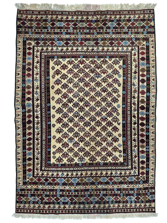 Hand-Woven Afghani Maliki Soumak Wool Kilim Rug - 4'2" x 6' - Nuvé