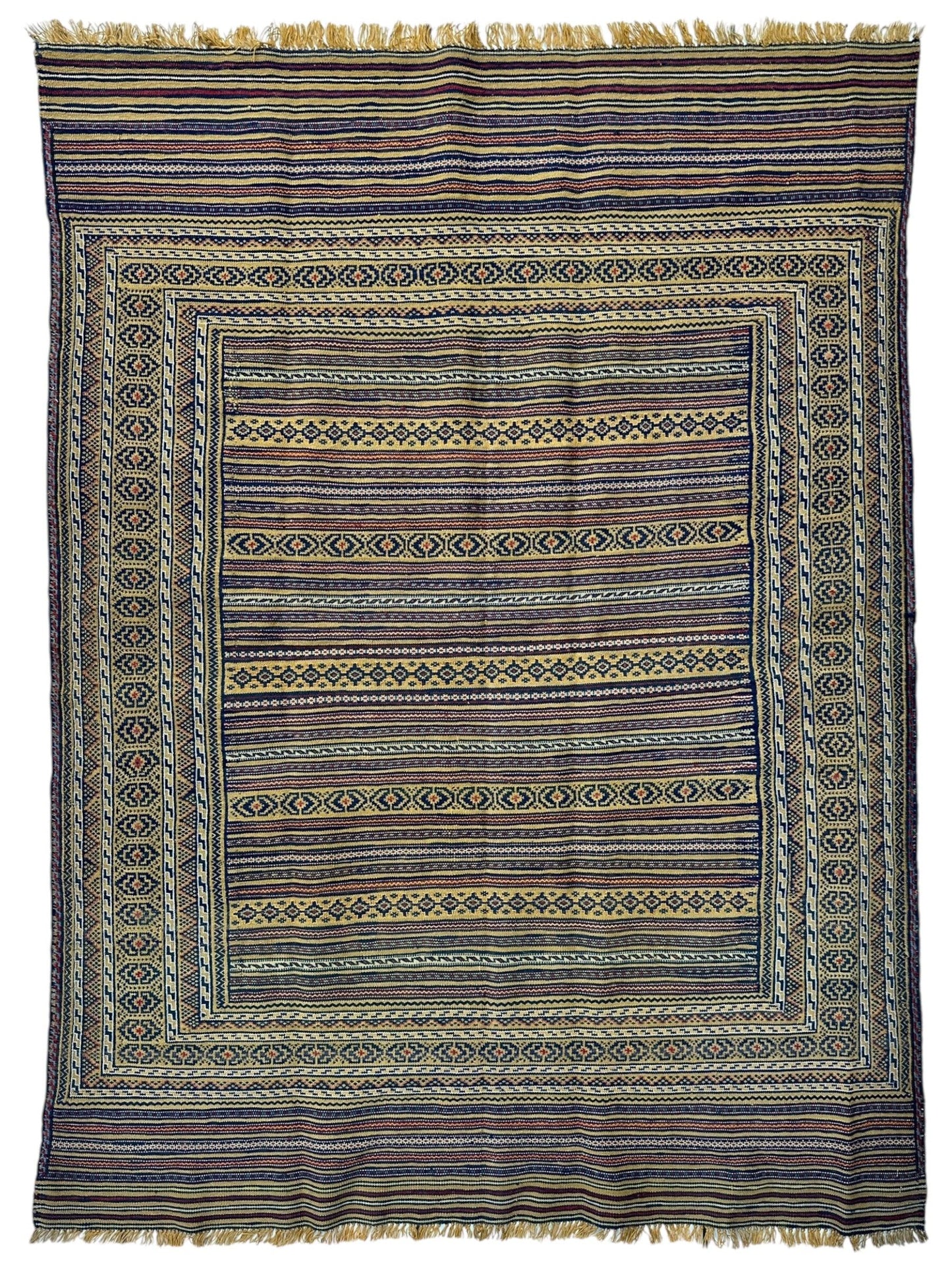 Hand-Woven Afghani Maliki Wool Kilim Rug - 4'5" x 6' - Nuvé