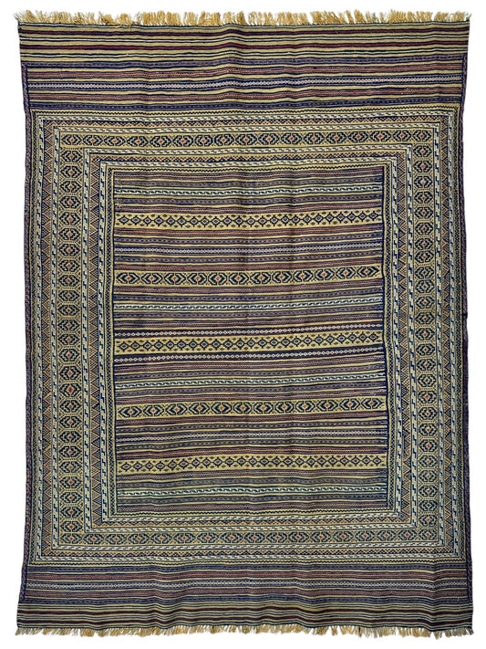 Hand-Woven Afghani Maliki Wool Kilim Rug - 4'5" x 6' - Nuvé