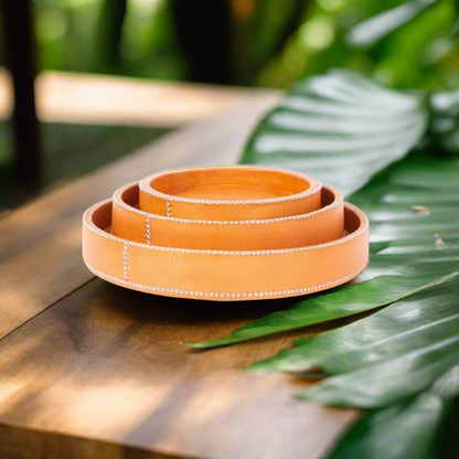 Porteño | Cedar Wood + Leather Round Tray Set - Nuvé