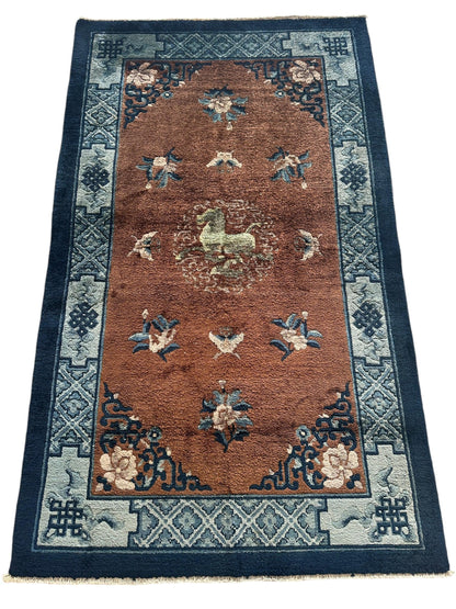Hand-Knotted Chinese Silk Peking Rug – 3’ x 5’ – Luxurious Floral Design - Nuvé
