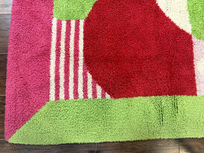 European Shag Rug 4.8 x 4.8, Modern Abstract Design, Green Pink Red, Square Shag Rug, Unique - Nuvé