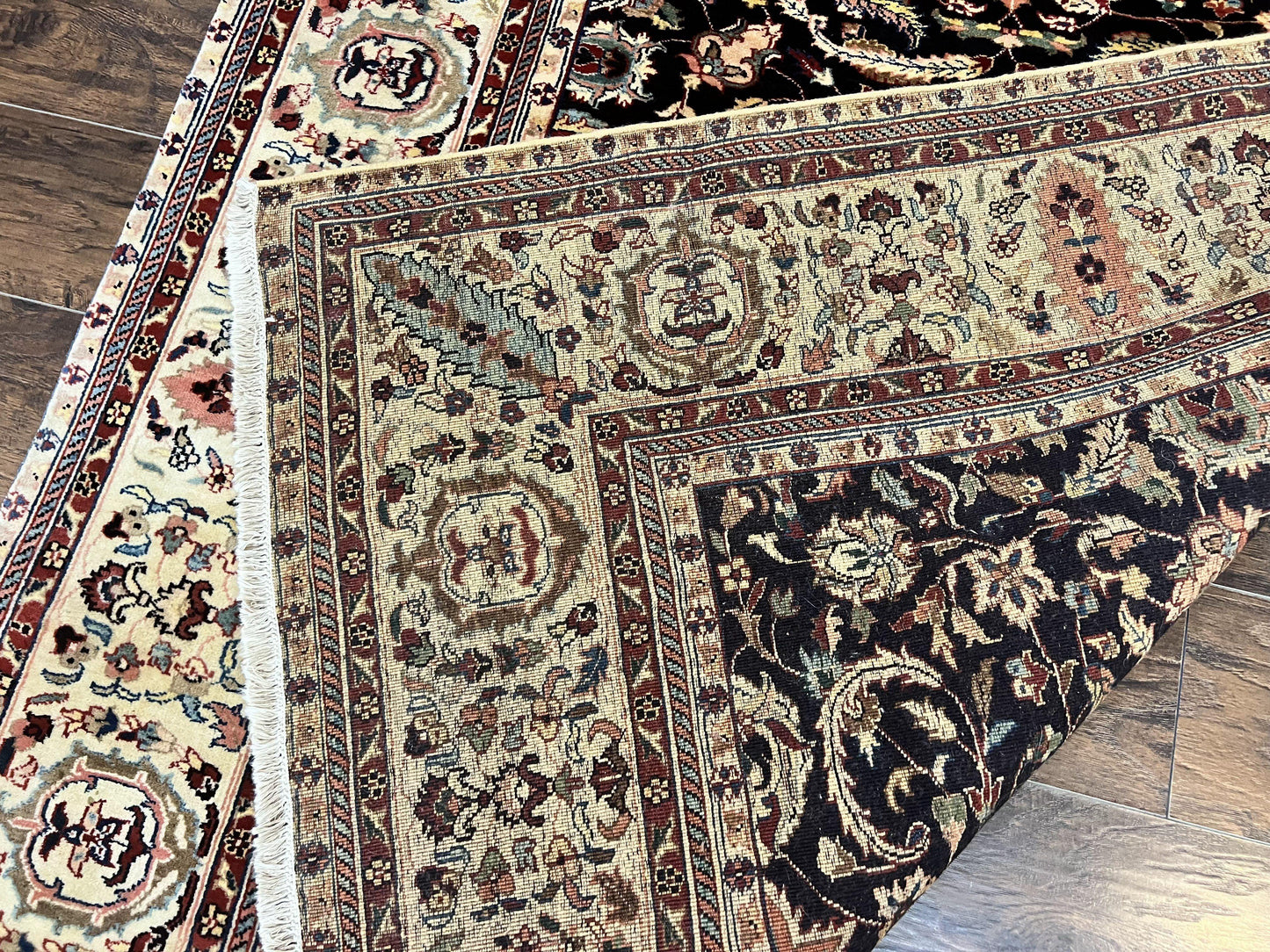 Indo Persian Rug 5x15, Wide Runner Rug 5 x 15 ft, Wool Hand Knotted Vintage Carpet, Black & Cream, Floral Allover Long Oriental Rug - Nuvé