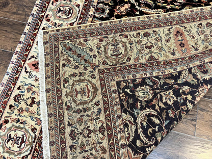 Indo Persian Rug 5x15, Wide Runner Rug 5 x 15 ft, Wool Hand Knotted Vintage Carpet, Black & Cream, Floral Allover Long Oriental Rug - Nuvé