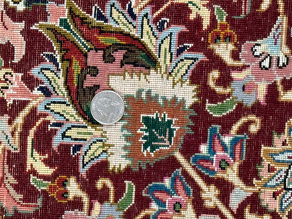 Persian Tabriz Rug 8x11, Floral Medallion Traditional Area Rug, Fine 300 KPSI, Ivory Maroon - Nuvé