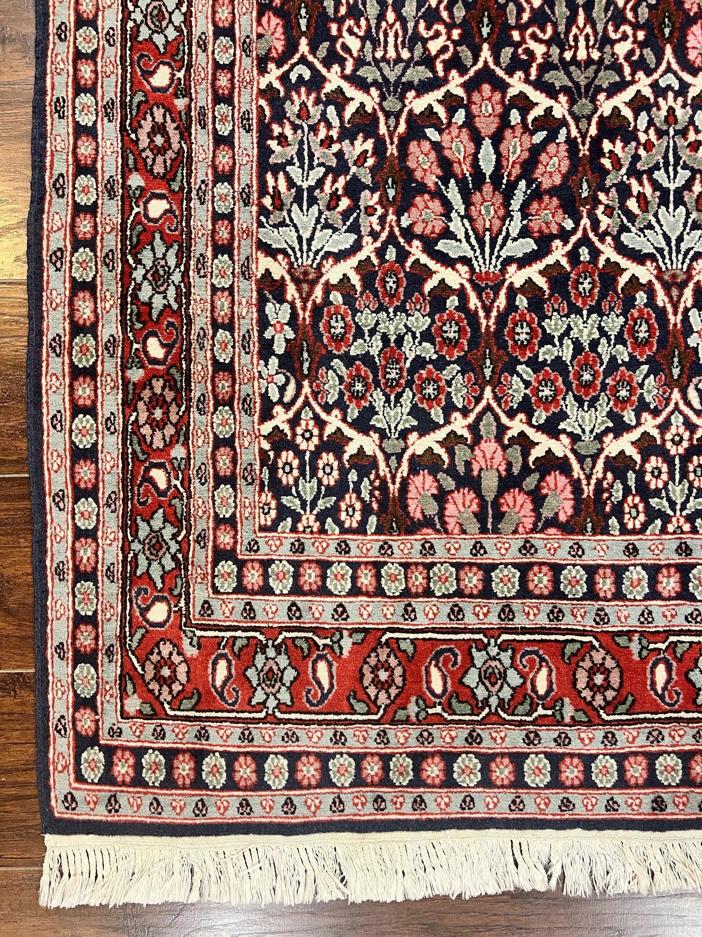 Pak Persian Rug 3x4, Wool Hand Knotted Vintage Traditional Carpet, Navy Blue & Red, Very Fine Small Handmade Floral Rug - Nuvé