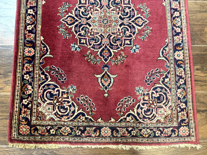 Small Persian Kashan Rug 2x3, Red and Navy Blue, Handmade Vintage Wool Semi Antique Persian Carpet, Semi Open Field, Pair B - Nuvé