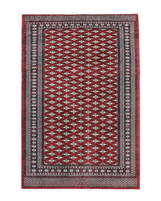 Pakistani Turkoman Bokhara Rug 6x9, Fine Wool Vintage Hand Knotted Handmade Yamud Oriental Carpet 6 x 9, Red Turkoman Rug, Tribal Rug