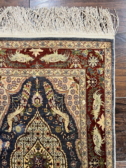 Silk Turkish Hereke Rug 2x3, Peacocks Birds, Signature from Master Weaver, Super Finely Hand Knotted 550 KPSI, Animal Pictorials - Nuvé