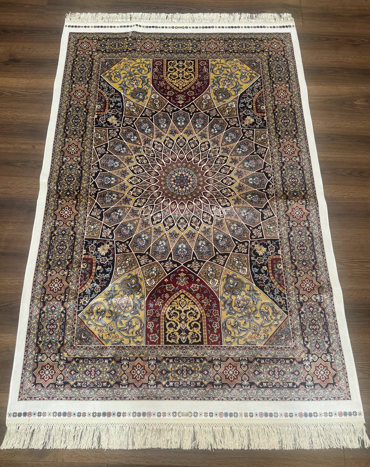 Turkish Silk Rug 4x6, Dome Design, Memluk Carpet, Bamboo Silk, New - Nuvé