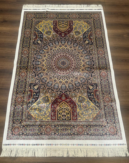 Turkish Silk Rug 4x6, Dome Design, Memluk Carpet, Bamboo Silk, New - Nuvé